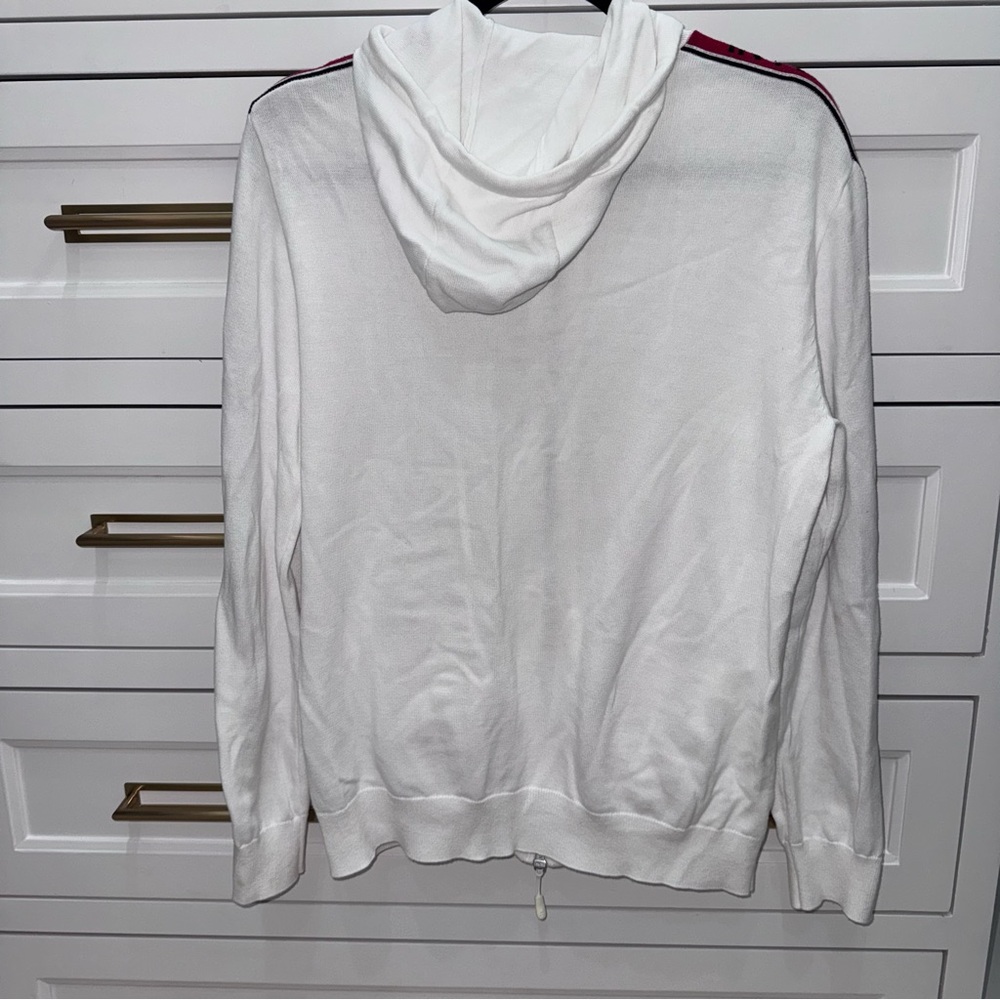 Armani Exchange Mens Zip Up Hoodie White & Red AX Arm Stripe Logo Sweater Medium - Picture 6 of 7
